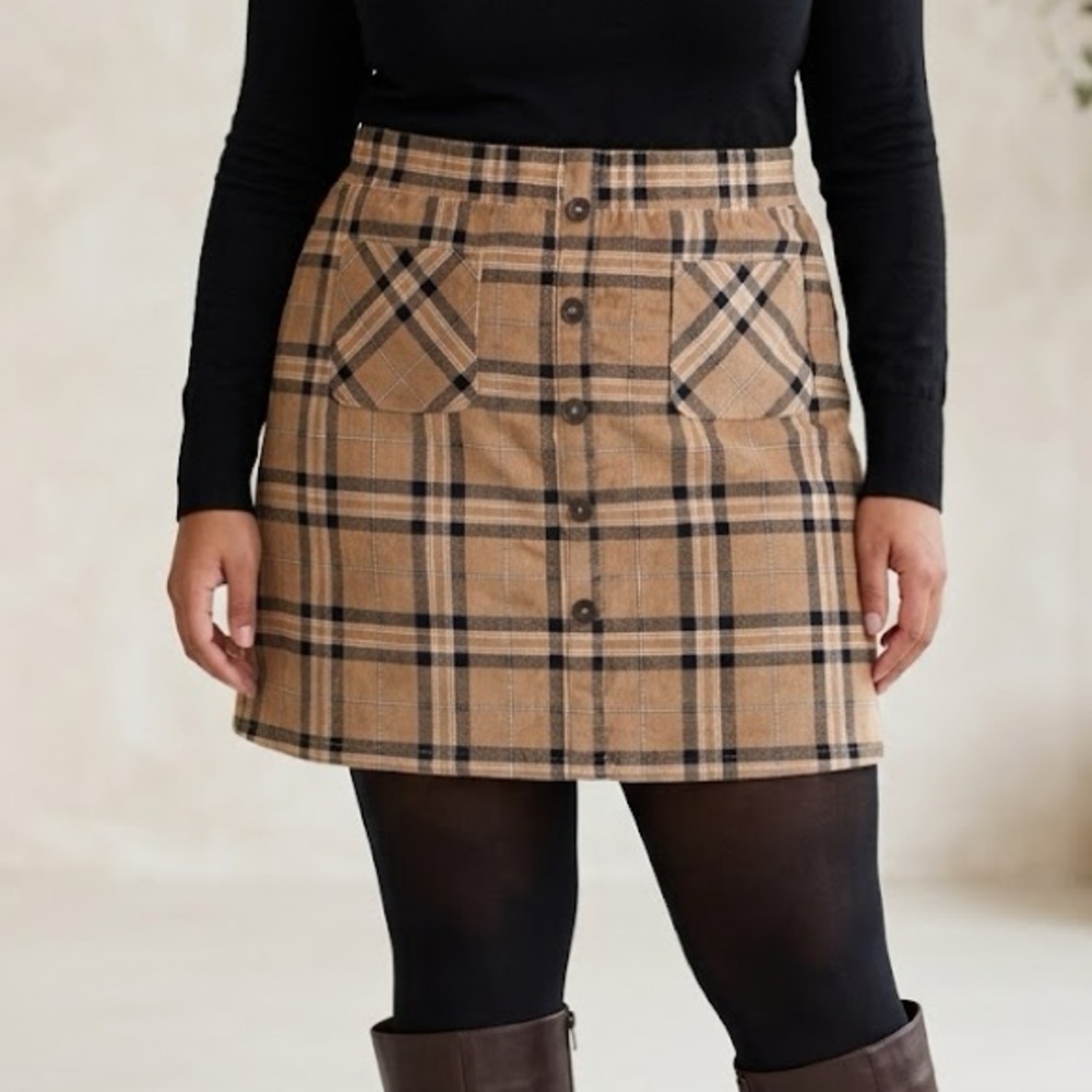 Torrid Tan Plaid Corduroy Mini Skirt 0X